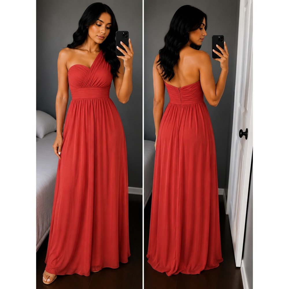 Alfred Angelo Women 2 Persimmon 7257 One Shoulder Chiffon Maxi Bridal Gown Dress